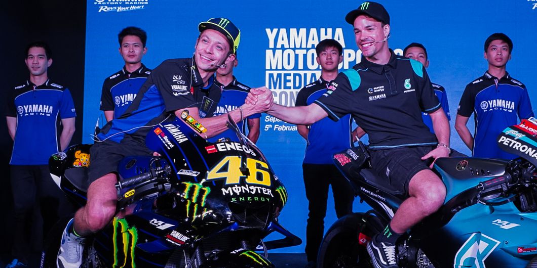 Valentino Rossi dan Franco Morbidelli pada acara Yamaha Motorsports Media Conference 2019