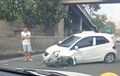 Honda Brio Remuk di Tol Cikupa, Sokbreker Hingga Roda Amburadul di Aspal