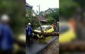 Honda Jazz GK5 Dipalang Pohon, Pengemudi Panik, Ambruk Serempet Kap Mesin dan Fender