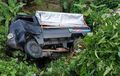 Carry Pikap Rebahan di Jurang, Setir Macet di Jalan Lurus, Satu Keluarga Luka-luka