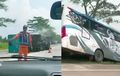 Bus PO Haryanto Hantam Pembatas Jalan Tol Sragen, Truk Pecah Ban Penyebabnya