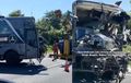 Bodi Bus Pariwisata Terpenggal di Tol Jagorawi, Tebas Truk Kontainer Mogok Mental ke Got
