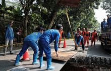 Perbaikan Jalan Ambles di Lenteng Agung,  Jakarta Selatan Rampung
