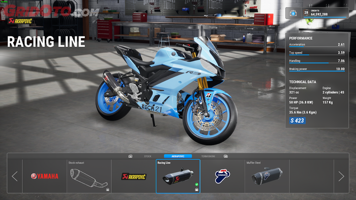 Sobat bisa memodifikasi motor dalam game Ride 4 seperti mengganti knalpot dengan merek aftermarket.