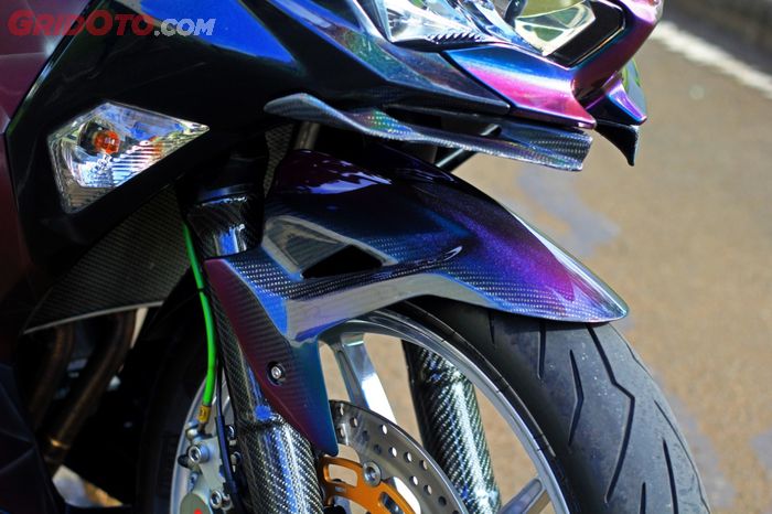 Sepatbor depan carbon fiber dilabur bunglon dengan hologram, hasilnya ciamik!