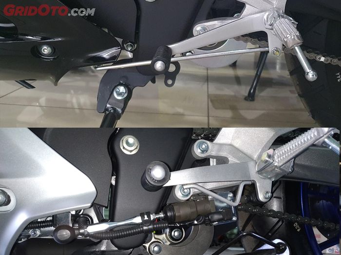 Yamaha R15 V4 tanpa quickshifter (atas) R15M dengan quickshifter (bawah)