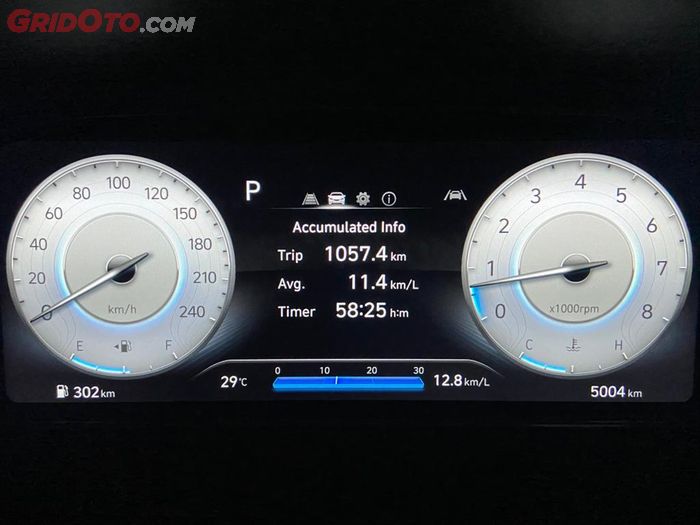 Catatan  Multi Information Display (MID) accumulated info, mencatatkan konsumsi 11,4 km/l di Hyundai Creta