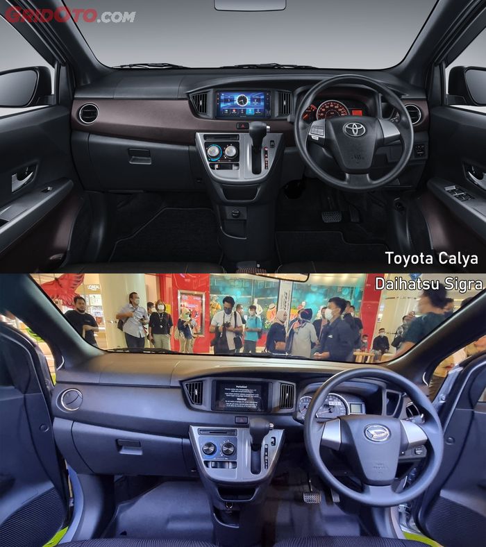 Perbandingan interior Toyota Calya dan Daihatsu Sigra.