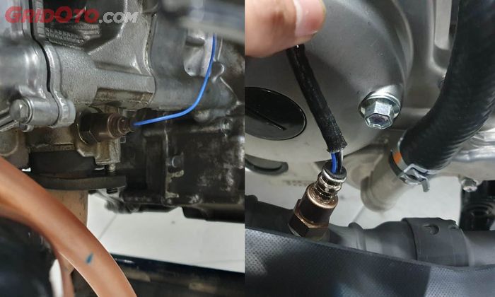 Posisi sensor O2 di mesin Yamaha XMAX lama (kiri) XMAX Connected (kanan)