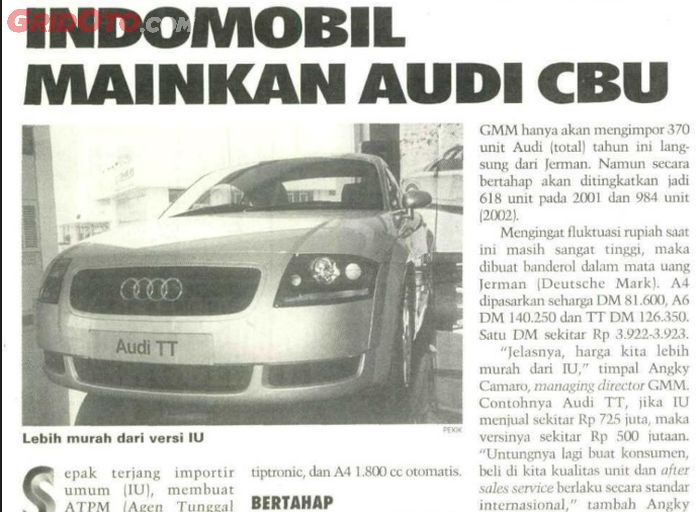 Berita peluncuran Audi A6 di Indonesia pada tahun 2000 di Tabloid Otomotif
