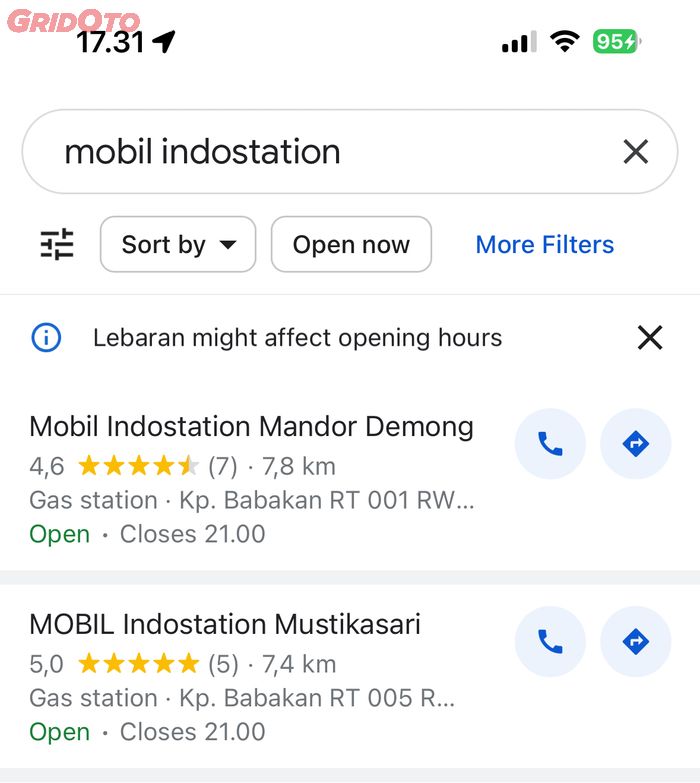 Pencarian Mobil Indostation di Google Maps