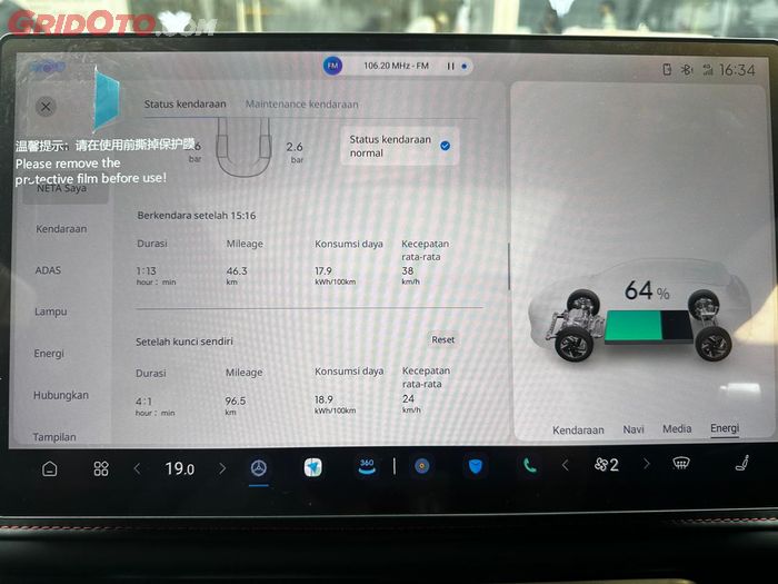 Konsumsi listrik Neta X setelah dibawa keliling Jakarta (18/9/2024)