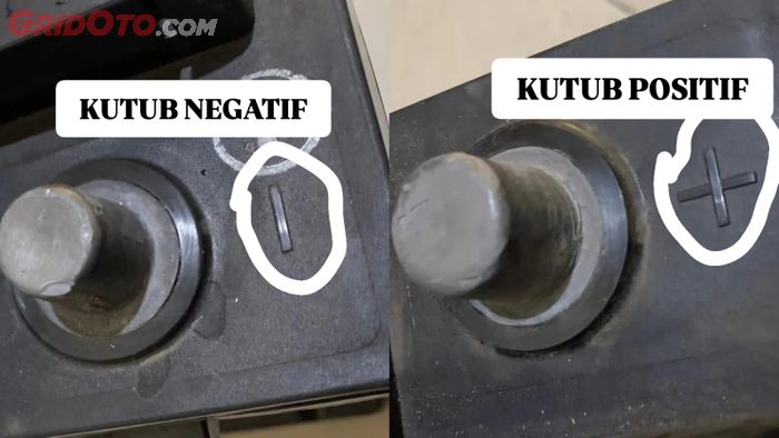 Simbol kutub negatif dan positif aki