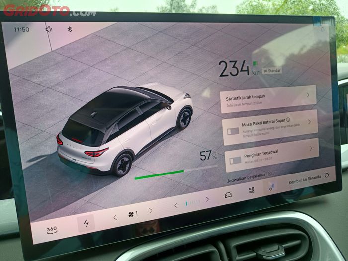 Sisa baterai Geely EX2 selama perjalanan dari Jakarta ke Cibodas