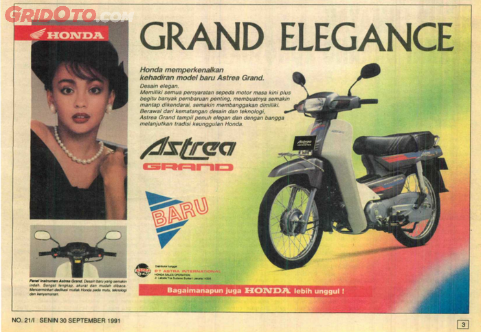 Iklan Honda Astrea Grand di Tabloid Otomotif pada 1991
