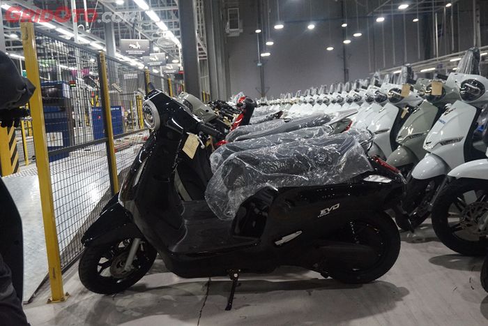 VinFast Evo baru berjajar di pabrik menunggu di antar ke konsumen.