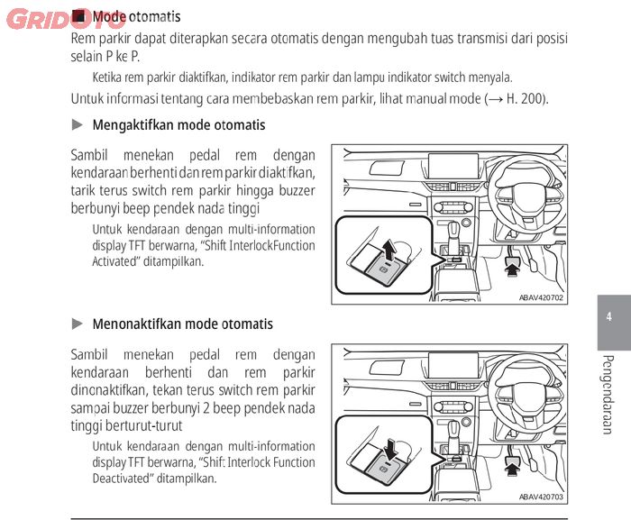 cara aktifkan rem parkir otomatis di Toyota Veloz Hybrid 