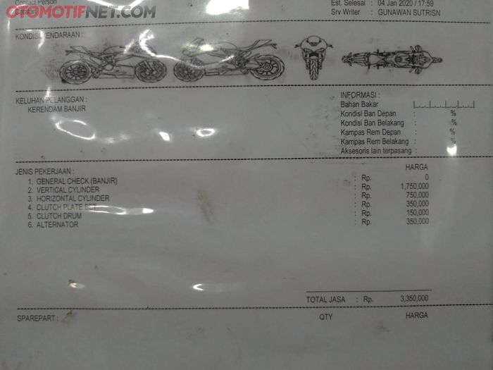 Biaya perbaikan Ducati Monster korban banjir