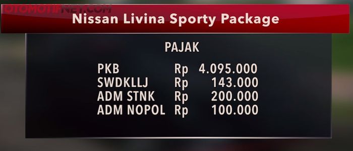 Pajak tahunan Nissan Livina Sporty Package