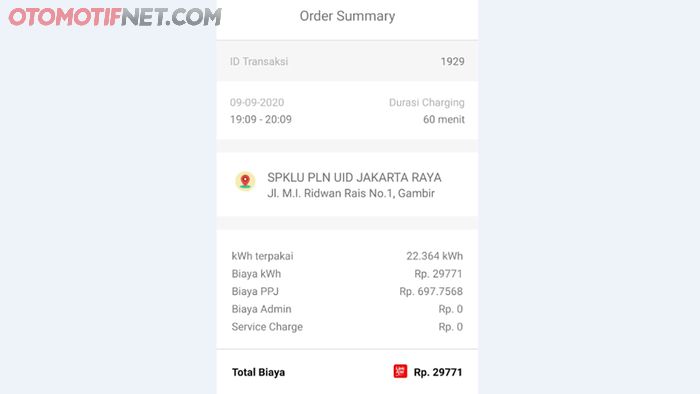 Struk digital pemakaian listrik di aplikasi Charge.in