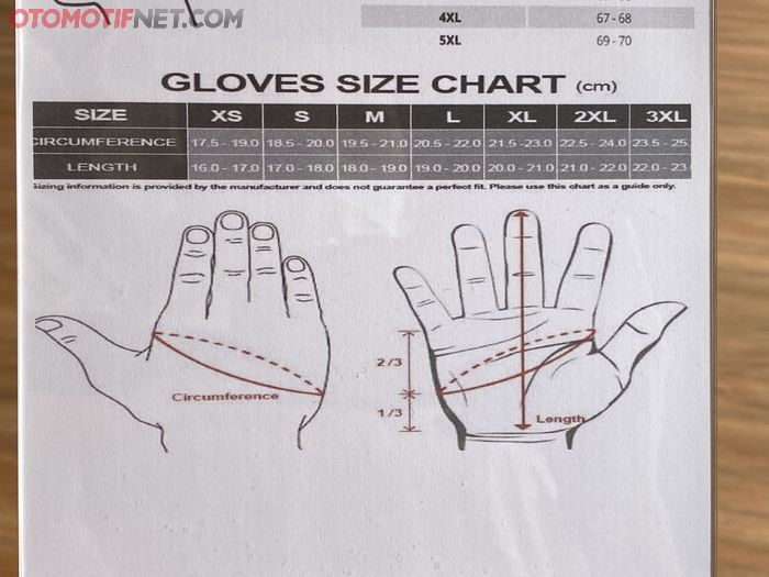 Kalau sudah mengetahui ukuran pergelangan tangan dan panjang tangan, tinggal sesuaikan dengan chart berikut