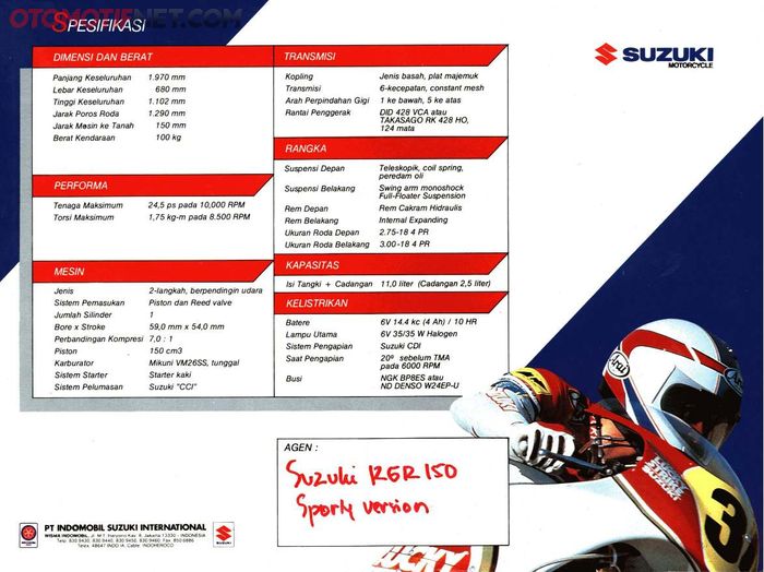 Data spesifikasi Suzuki RGR 150 Crystal