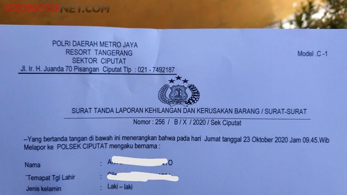 Urus STNK hilang yang pertama harus bikin surat kehilangan di Polsek terdekat