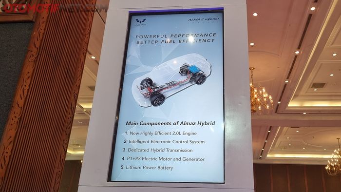 Sistem hybrid Wuling Almaz Hybrid terdiri dari mesin 2.000 cc, motor listrik, dan transmisi DHT seperti Asta Hybrid.