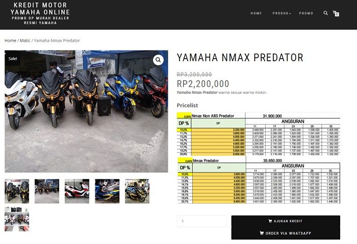 Rincian kredit dan uang muka (DP) motor Yamaha NMAX Predator dan Transformer.