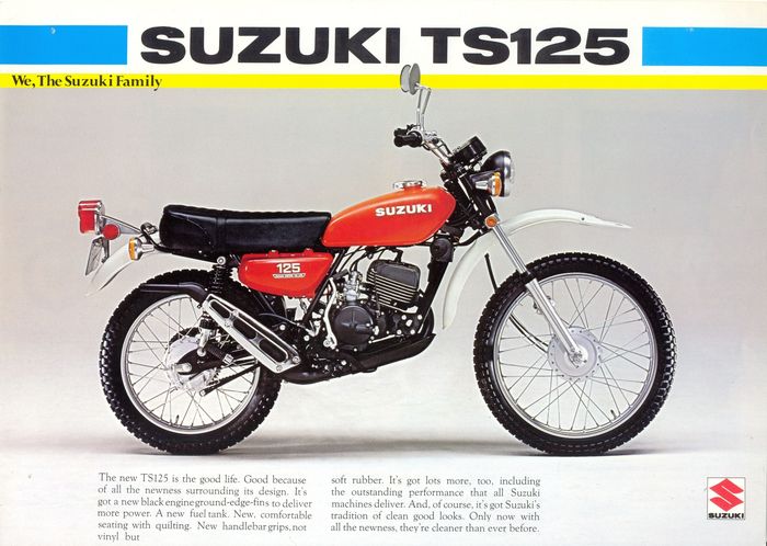 Brosur Suzuki TS125A, perhatikan knalpotnya