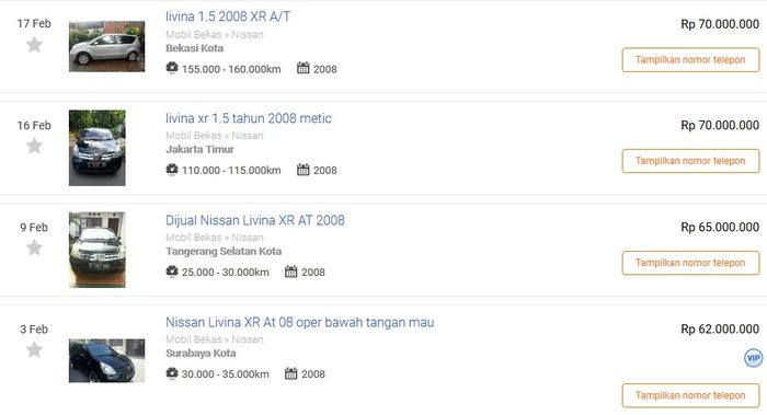 Harga Nissan Livina XR 2008 sudah menyentuh Rp 60 jutaan