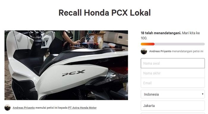 Muncul petisi recall Honda PCX lokal karena tiga masalah yang sering muncul.
