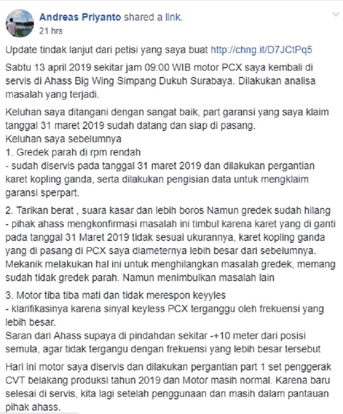 Update petisi Andreas Priyanto