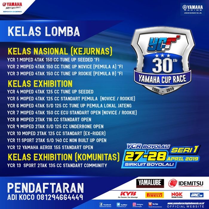 Kelas yang dilombakan di Yamaha Cup Race 2019