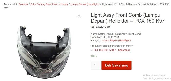 Harga satu set lampu Honda PCX 150