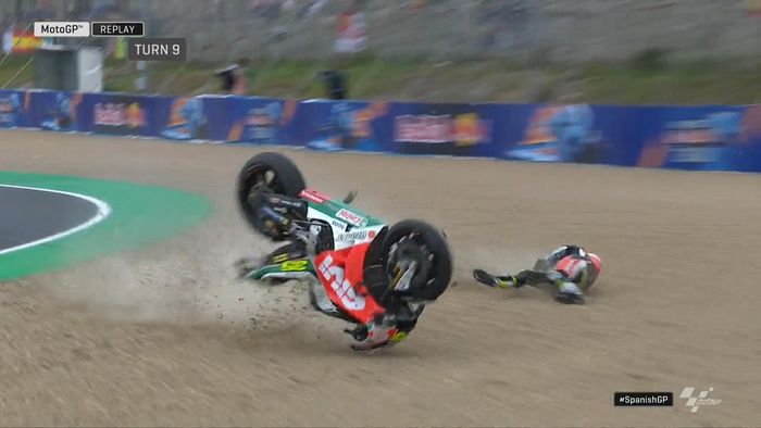 Cal Crutchlow crash di tikungan 9 sirkuit Jerez 