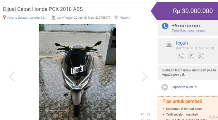 PCX ABS bekas masih di Rp 30 juta