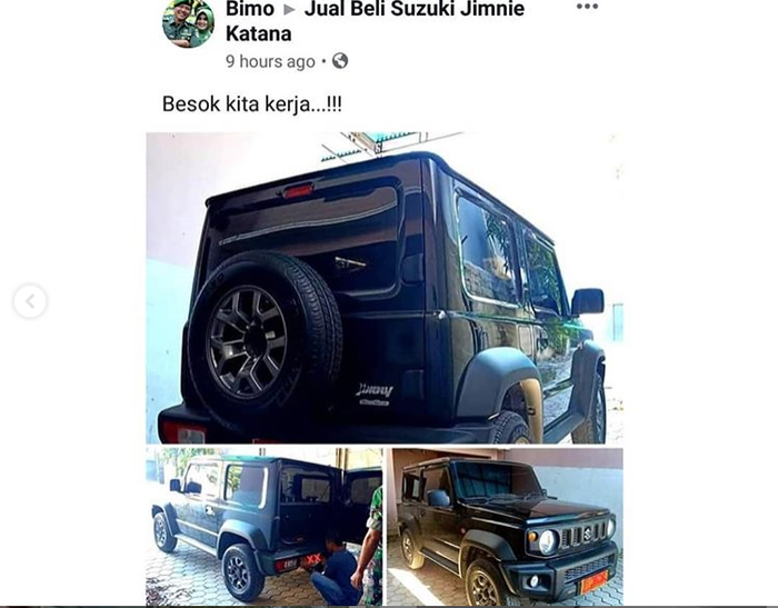 Unggahan foto Suzuki New Jimnie bernopol Mabes TNI dari Facebook