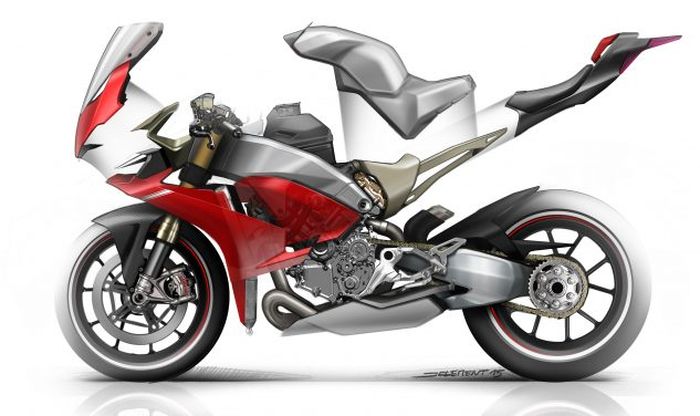 Bentuk dan posisi tangki bahan bakar Ducati Panigale V4