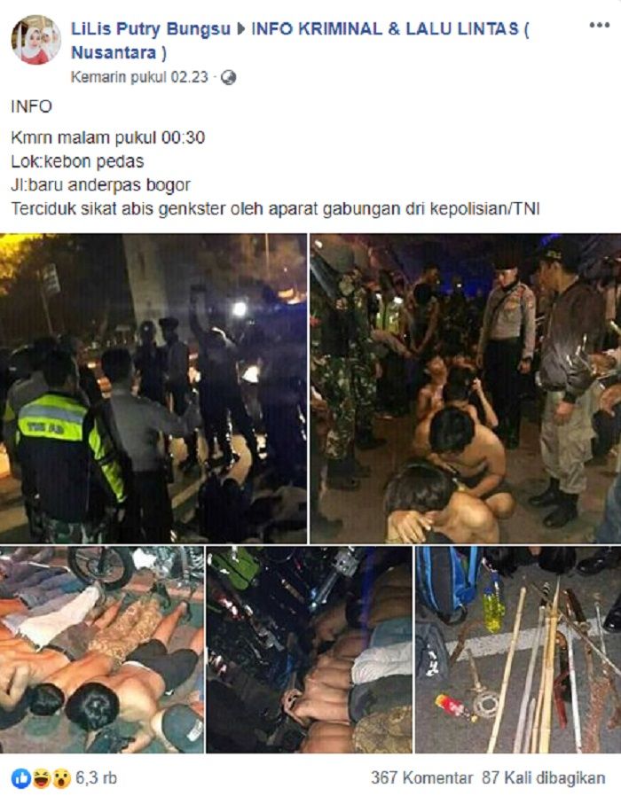 Geng motor diringkus polisi dan TNI di Bogor.