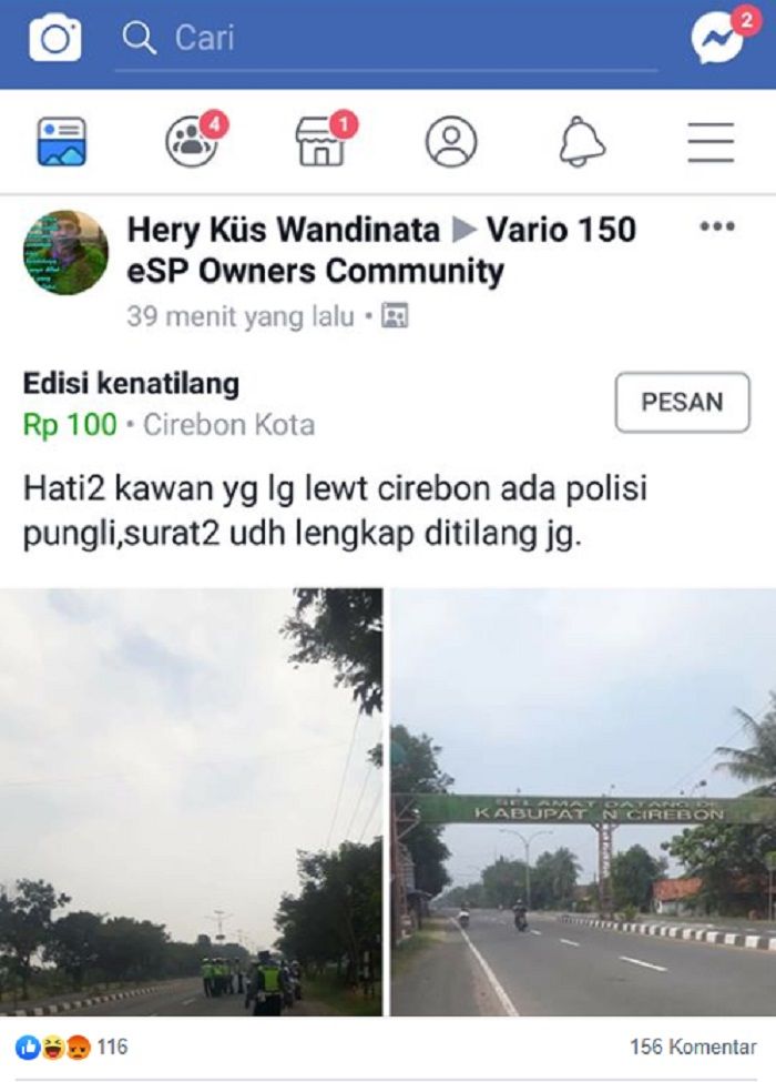 Oknum polisi melakukan pungli ke pemotor di Cirebon, Jabar.