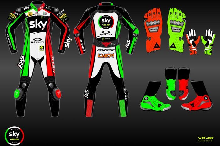 Tampilan racing suit  yang akan dipakai Sky Racing Team VR46 di MotoGP Italia