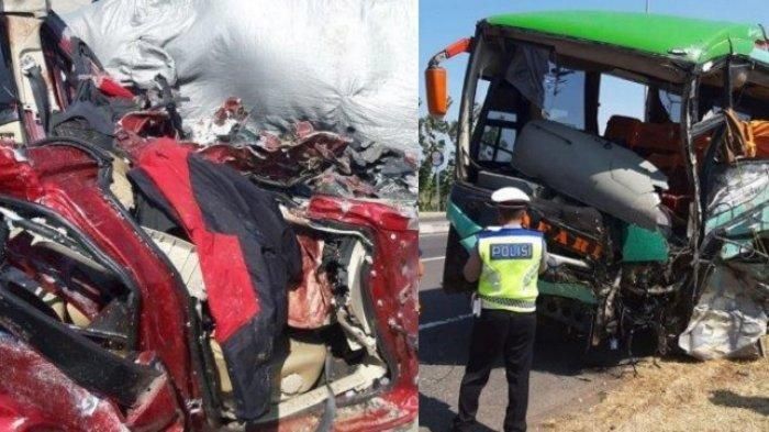 Kondisi fisik bus Safari dan Mitsubishi Xpander yang terlibat kecelakaan di tol Cipali