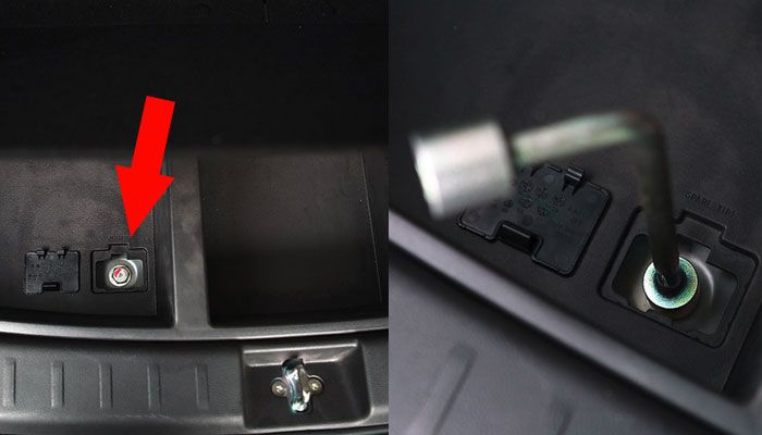 Baut pengait dudukan ban serep adanya di kompartemen penyimpanan di bawah bagasi belakang (ki) dan bukanya pakai kunci ban (ka).
