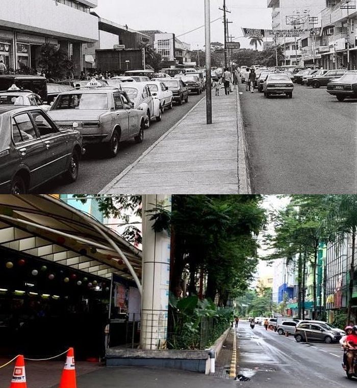 Blok M, Jakarta Selatan, 1980-an (atas) dan 2018 (bawah)