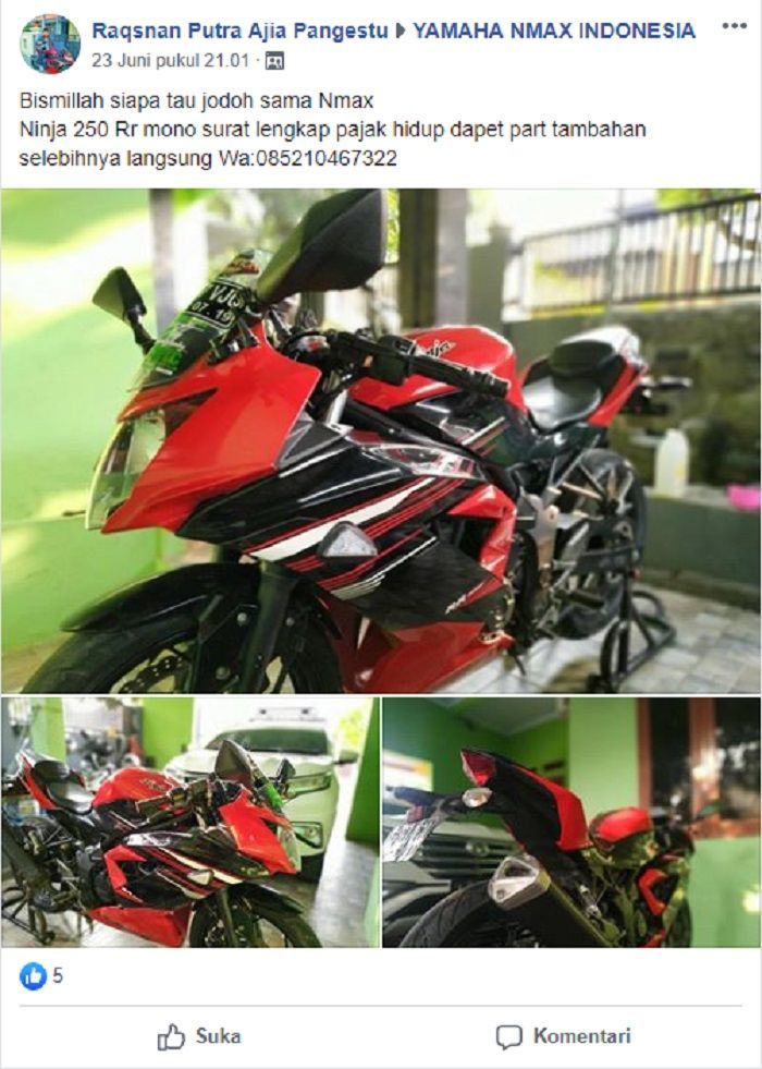 Kawasaki Ninja RR Mono mau ditukar Yamaha NMAX