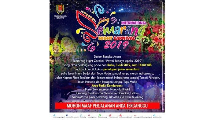 Daftar rute yang digunakan serta area parkir dalam acara International Semarang Night Carival 2019.