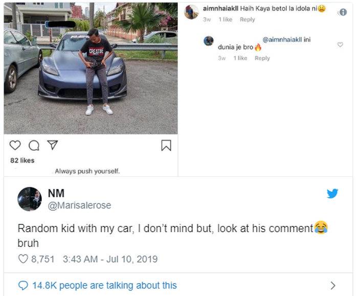 Postingan dari anak yang berfoto dengan Mazda RX-8 yang mendadak viral