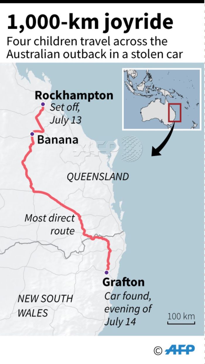 Peta perjalanan keempat bocah asal Queensland Australia yang minggat dari rumah.