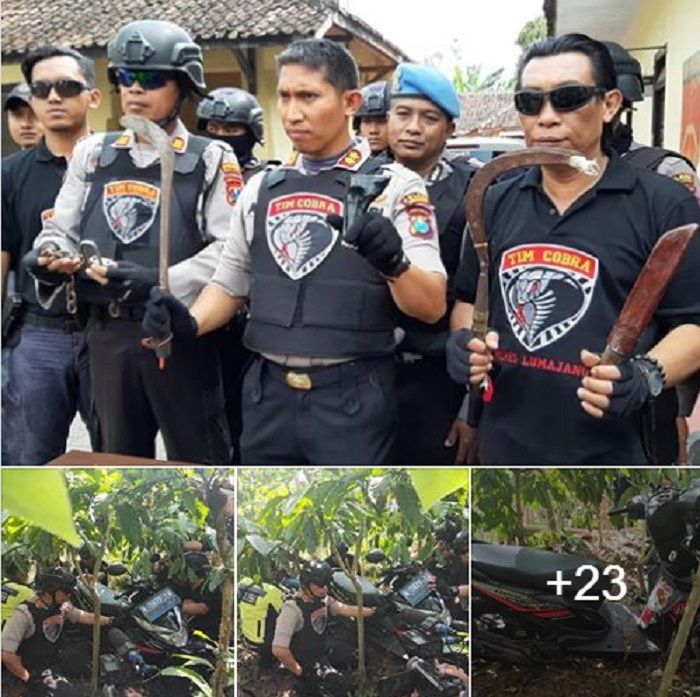 Tim Cobra mengamankan barang bukti kejahatan.